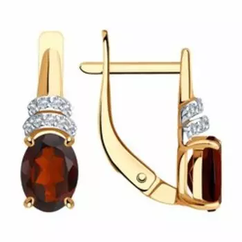 Серьги из золота с гранатами и фианитами