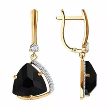 Серьги из золота с ониксами и фианитами