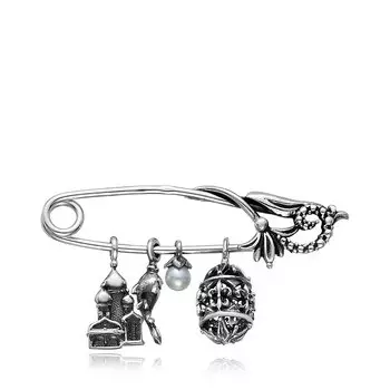 Серебряная брошь-булавка с жемчугом