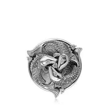 Серебряная брошь-подвеска с фианитами "Рыбы"