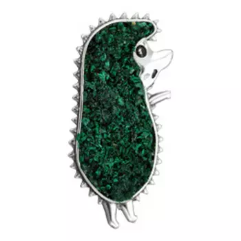Серебряная брошь-подвеска с малахитом "Ежик"