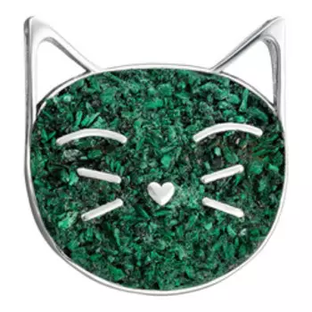 Серебряная брошь-подвеска с малахитом "Кошечка"