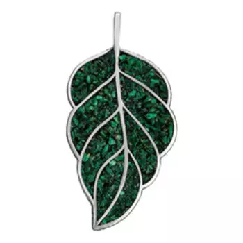 Серебряная брошь-подвеска с малахитом "Лист"