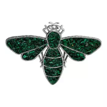 Серебряная брошь-подвеска с малахитом "Пчела"