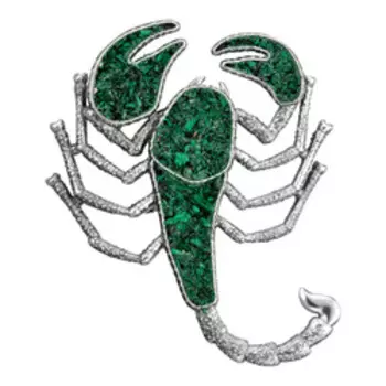 Серебряная брошь-подвеска с малахитом "Скорпион"