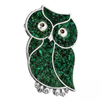 Серебряная брошь-подвеска с малахитом "Сова"