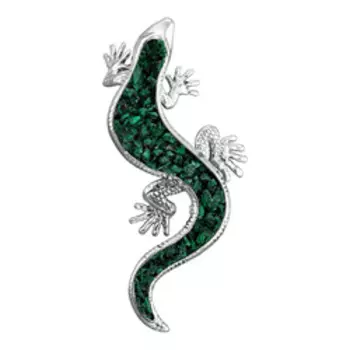 Серебряная брошь-подвеска с малахитом "Ящерица"