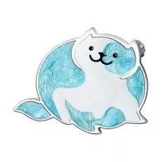 Серебряная брошь с эмалью "Толстый кот"