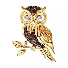 Серебряная брошь с фианитами "Сова"