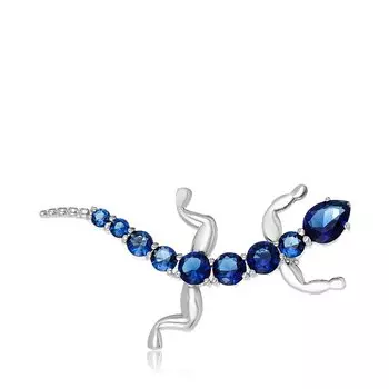 Серебряная брошь с фианитами "Ящерица"