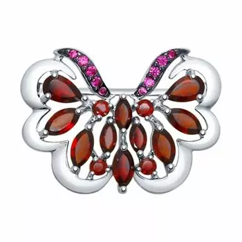Серебряная брошь с гранатом