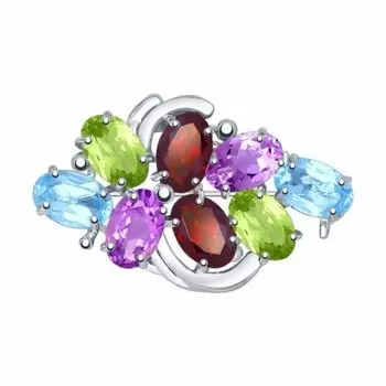 Серебряная брошь с самоцветами