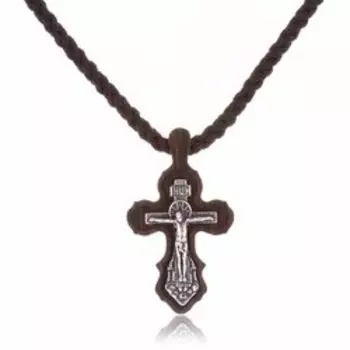 Серебряная подвеска-крест на шнурке