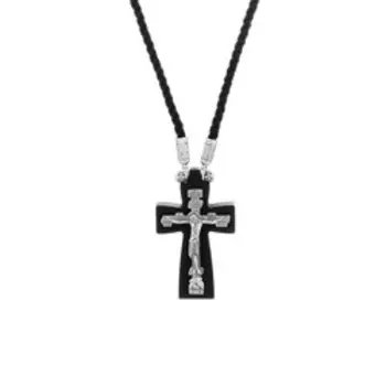 Серебряная подвеска-крест на шнурке