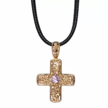 Серебряная подвеска-крест на шнурке с александритом