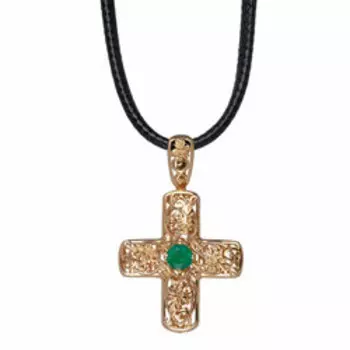 Серебряная подвеска-крест с агатом "Спаси и сохрани"