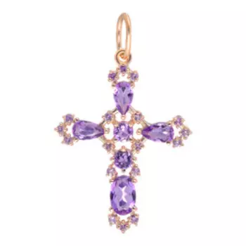 Серебряная подвеска-крест с аметистами