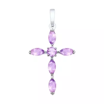 Серебряная подвеска-крест с аметистами