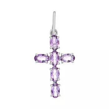 Серебряная подвеска-крест с аметистами