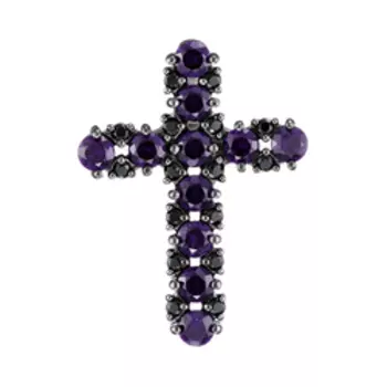 Серебряная подвеска-крест с аметистами и шпинелью