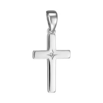 Серебряная подвеска-крест с бриллиантом