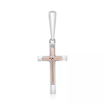Серебряная подвеска-крест с бриллиантом