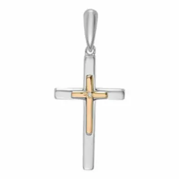 Серебряная подвеска-крест с бриллиантом и золотом