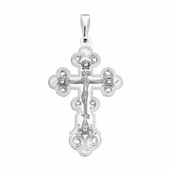 Серебряная подвеска-крест с фианитами