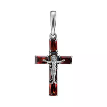 Серебряная подвеска-крест с гранатами