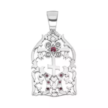 Серебряная подвеска-крест с гранатами "Соловецкий крест"