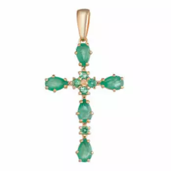 Серебряная подвеска-крест с изумрудами