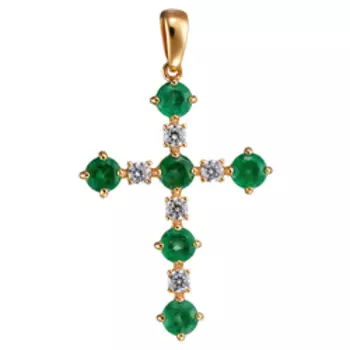 Серебряная подвеска-крест с изумрудами и фианитами