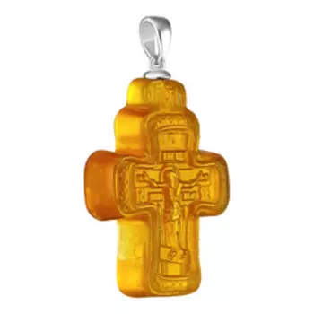 Серебряная подвеска-крест с янтарем