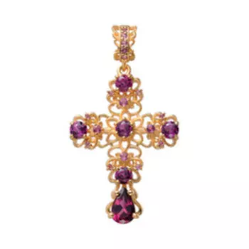 Серебряная подвеска-крест с родолитами