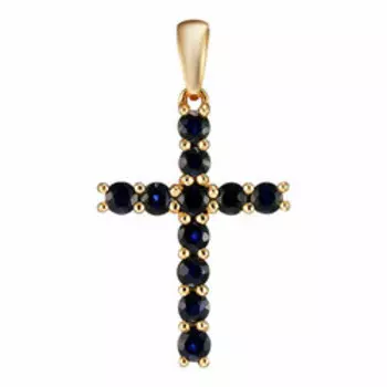 Серебряная подвеска-крест с сапфирами