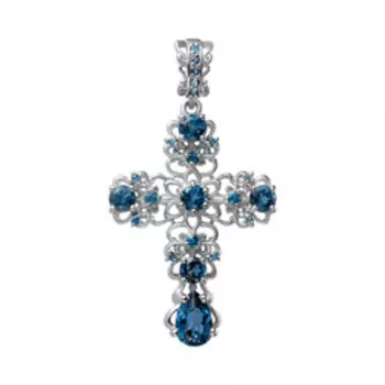Серебряная подвеска-крест с топазами