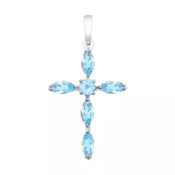 Серебряная подвеска-крест с топазами