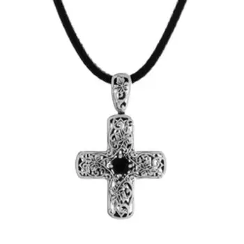 Серебряная подвеска-крест со шпинелью на шнурке
