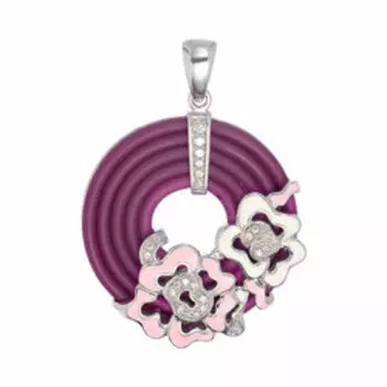 Серебряная подвеска с эмалью, фианитами и каучуком