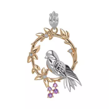 Серебряная подвеска с аметистами "Птица"