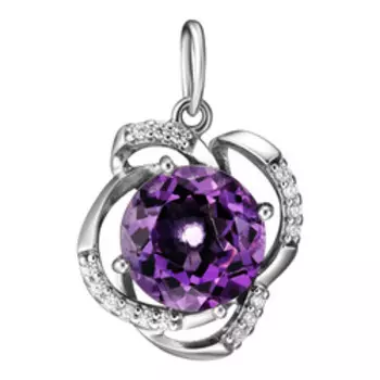 Серебряная подвеска с аметистом и фианитами