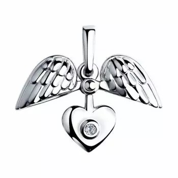 Серебряная подвеска с бриллиантом "Сердце"