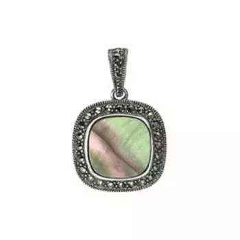 Серебряная подвеска с черным перламутром и марказитом