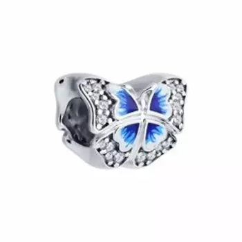 Серебряная подвеска с фианитами и эмалью "Бабочка"