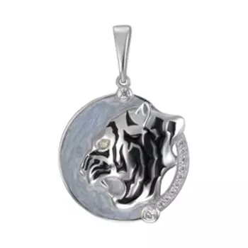 Серебряная подвеска с фианитами и эмалью "Тигр"