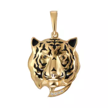 Серебряная подвеска с фианитами и эмалью "Тигр"