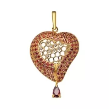 Серебряная подвеска с гранатом и фианитами и нанокристаллами "Сердце"
