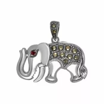 Серебряная подвеска с гранатом и марказитом "Слон"