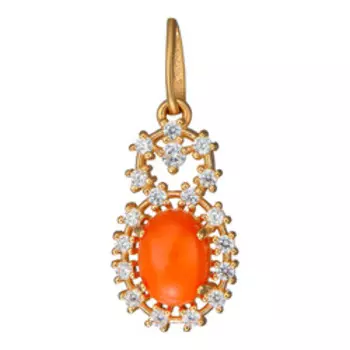 Серебряная подвеска с кораллом и фианитами