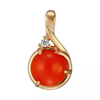 Серебряная подвеска с кораллом и фианитом